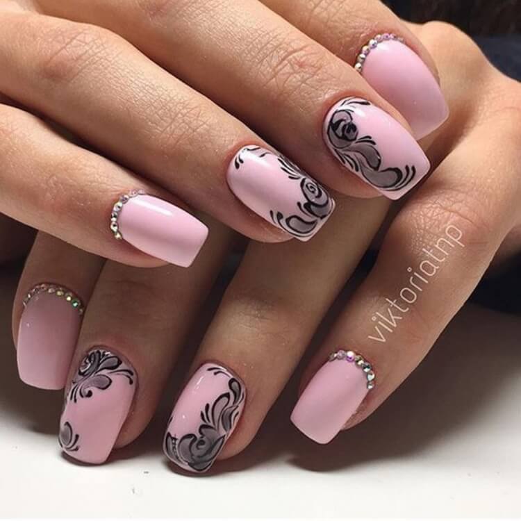 Ногти Дизайн Розовые С Черным Нежные